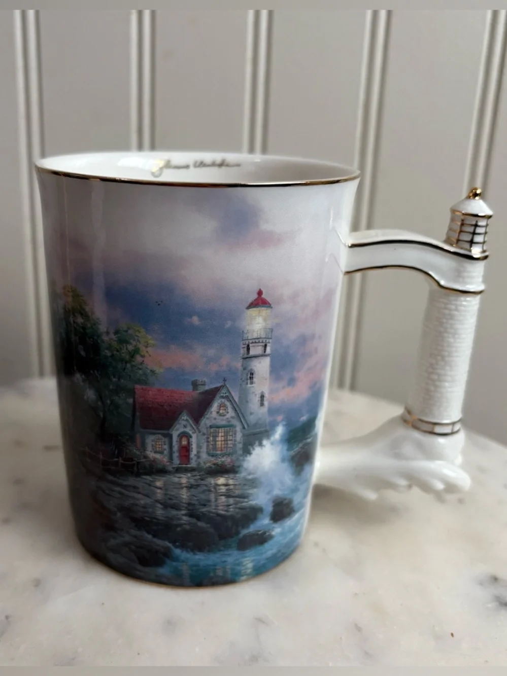 Vintage Thomas Kinkade Beacon of Hope Lighthouse Porcelain Collectible Mug 2002